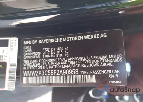 2015 Mini Convertible Cooper S from USA, damaged, VIN WMWZP3C58F2A90958